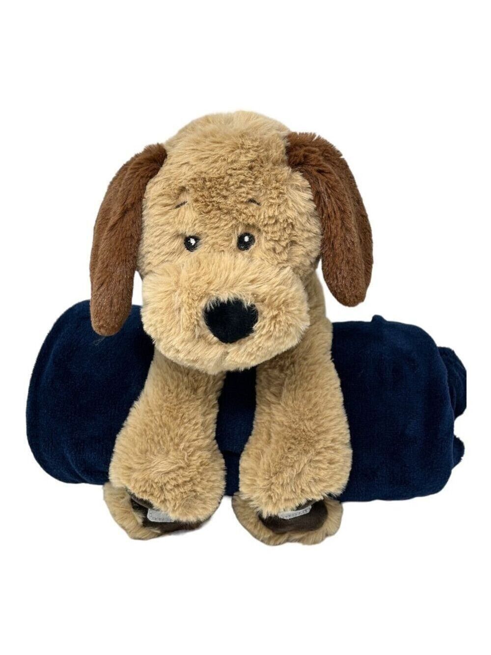 Soft Plush Puppy Dog Fleece Blanket Tan Brown Blue Lovey Lovie Stuffed Animal